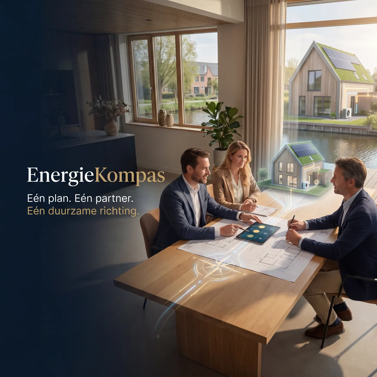 Het team van EnergieKompas overlegt over een verduurzamingsplan