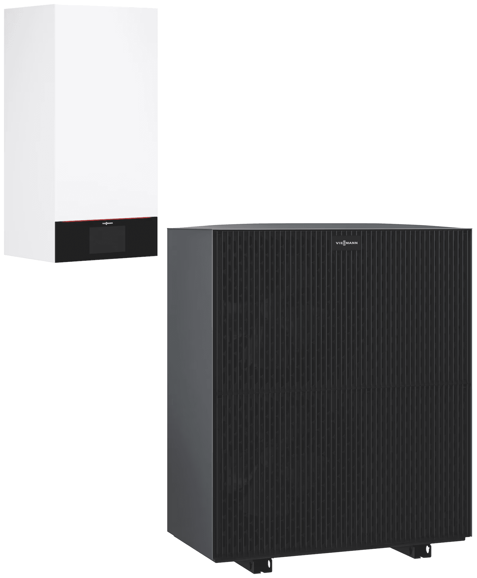Warmtepomp met binnen- en buitenunit, vrijstaand weergegeven.