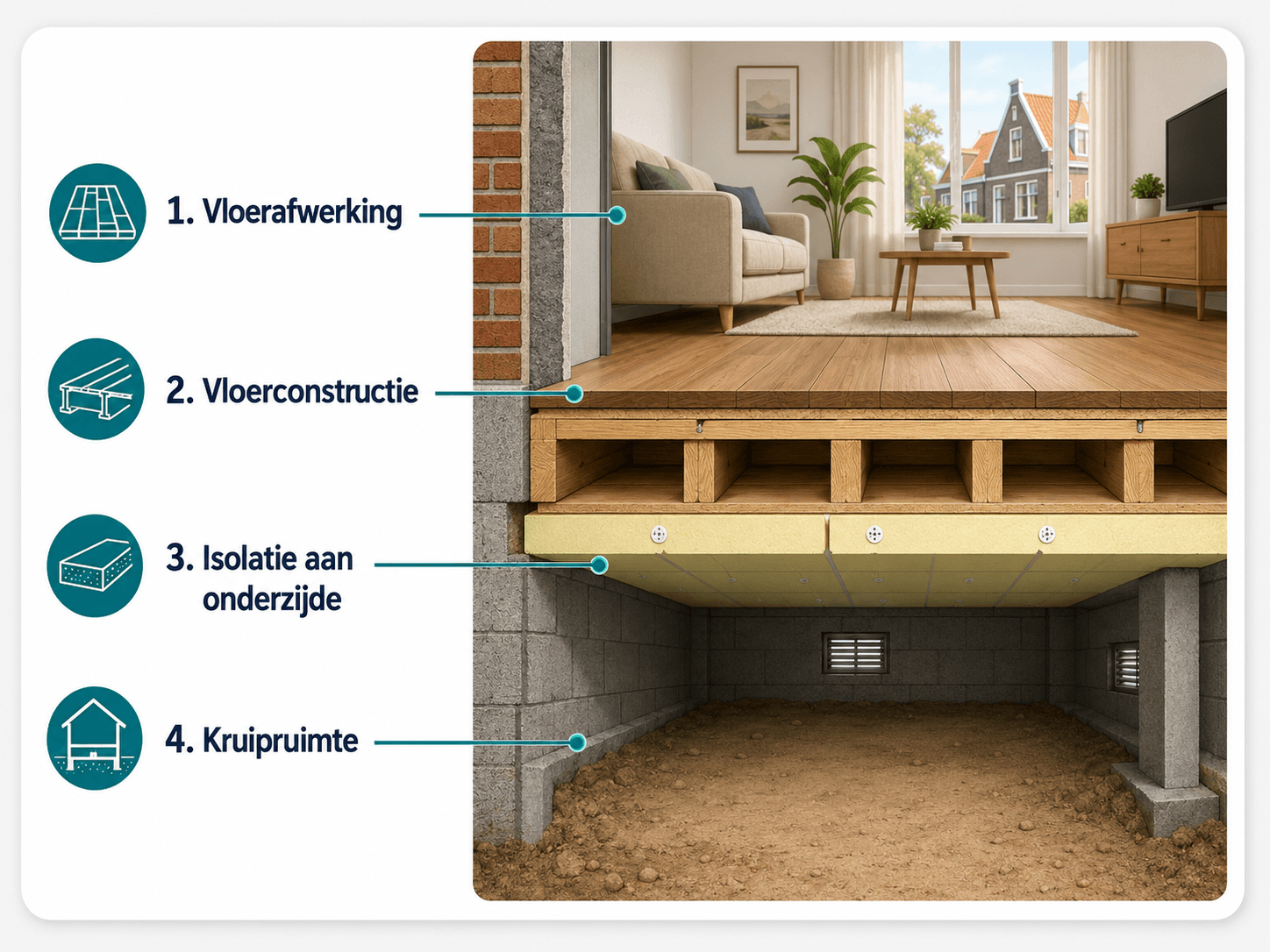 Vloerisolatie met PIR-platen onder de vloer.